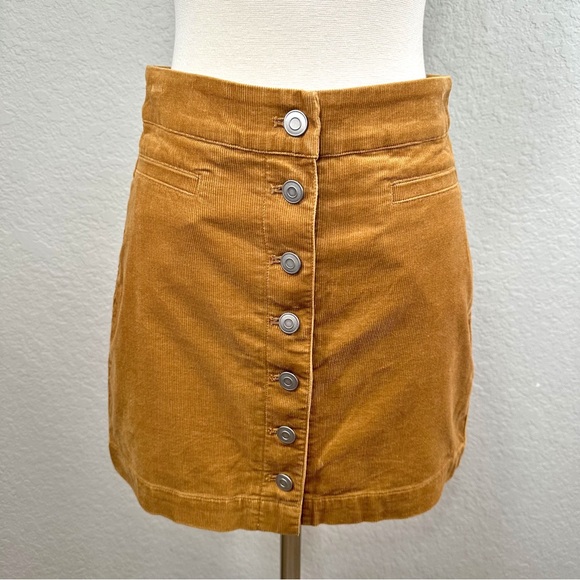 Aritzia Wilfred Free Karmen Corduroy Button Mini Skirt Golden Amber - Picture 2 of 8